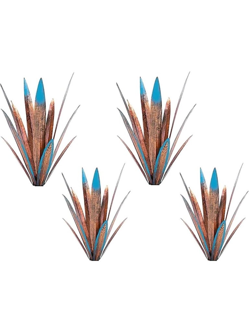 Rustic Metal Agave Plant Sculpture Set - Hand Painted Outdoor Garden Decor